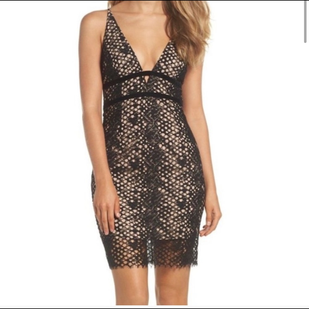 NWOT Bardot black and nude lace mini dress